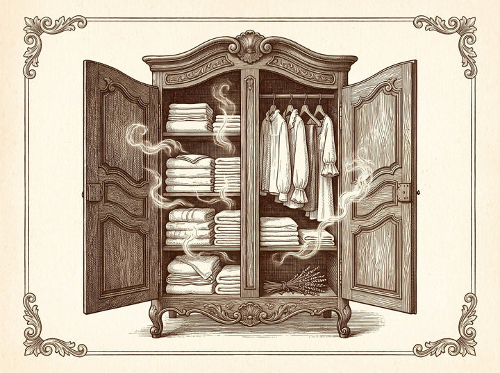 Une armoire ouverte de linge plié libérant son parfum