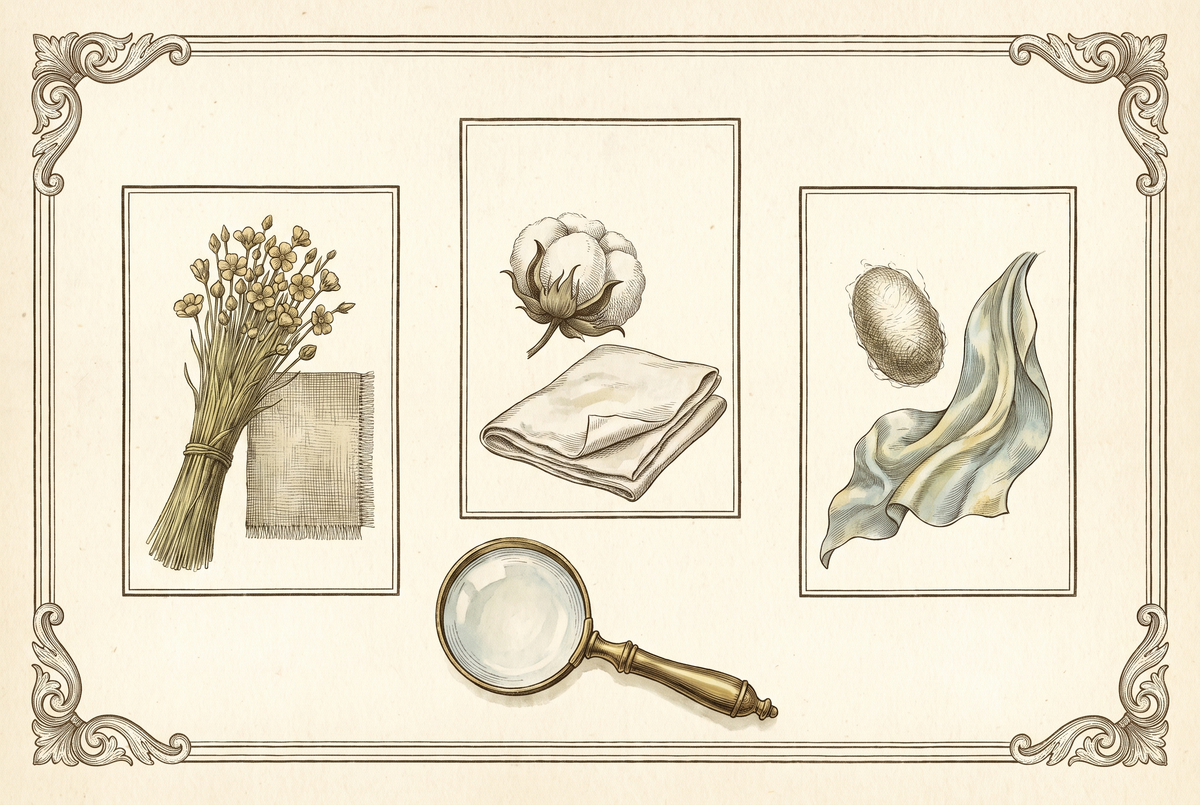 Lin, coton et soie présentés en spécimens — gravure