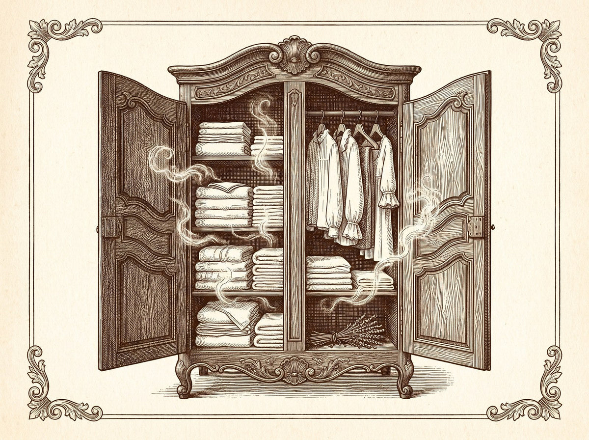 Une armoire ouverte de linge plié libérant son parfum