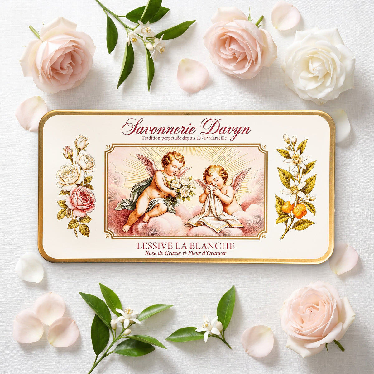 Couvercle Lessive La Blanche, rose de Grasse et fleur d’oranger